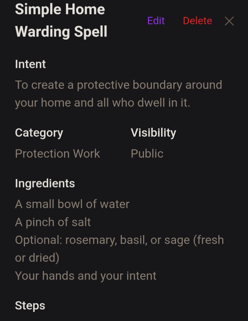 Grimly app screenshot showing Simple Home Warding Spell